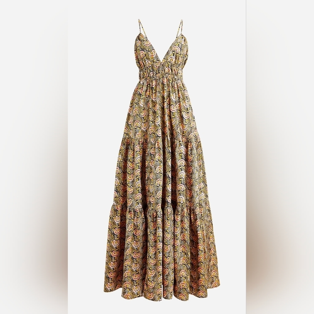 J.Crew Oahu V-Neck Tiered Maxi Dress - Dandelion Swirl - Sz M - Picture 3 of 9